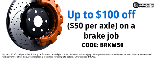 Up to $100 off ($50 per axle) on a brake job